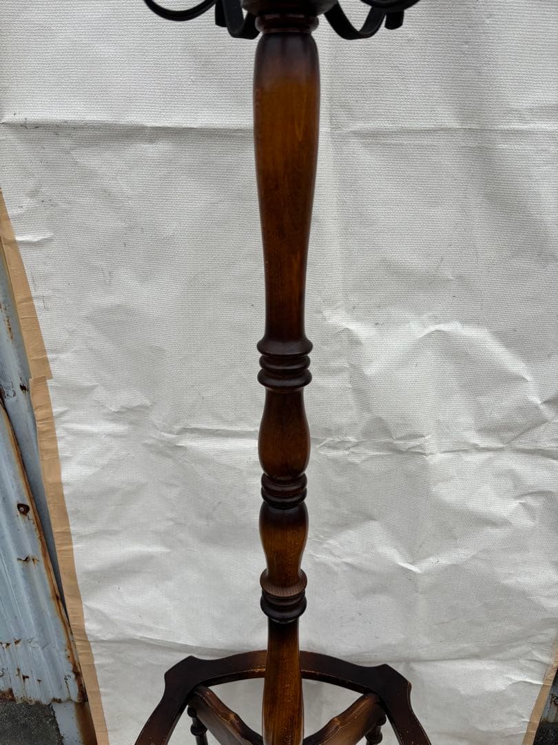 アンティーク なカリモク コロニアル　ポールハンガー　傘立て付き木製6フック