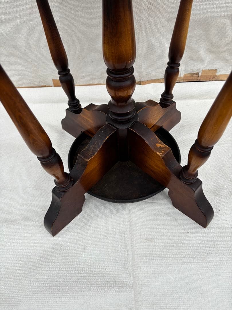 アンティーク なカリモク コロニアル　ポールハンガー　傘立て付き木製6フック