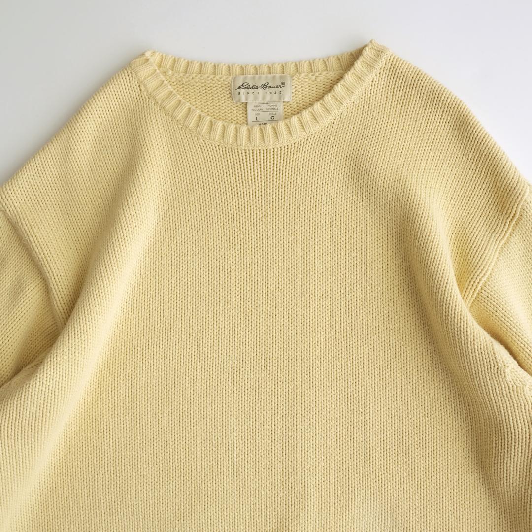 Eddie Bauer 90s クルーネックコットンニット 黄 L.