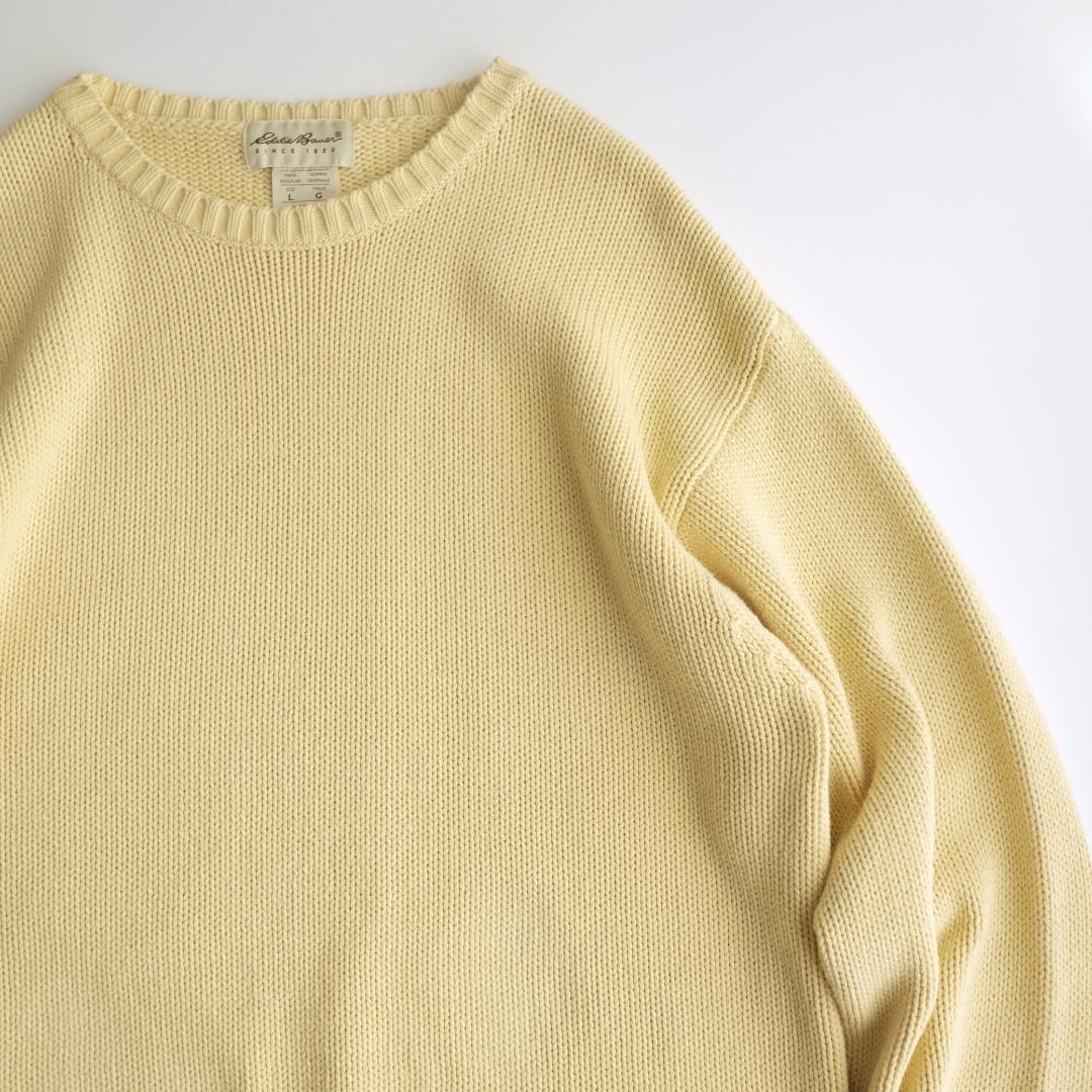 Eddie Bauer 90s クルーネックコットンニット 黄 L.