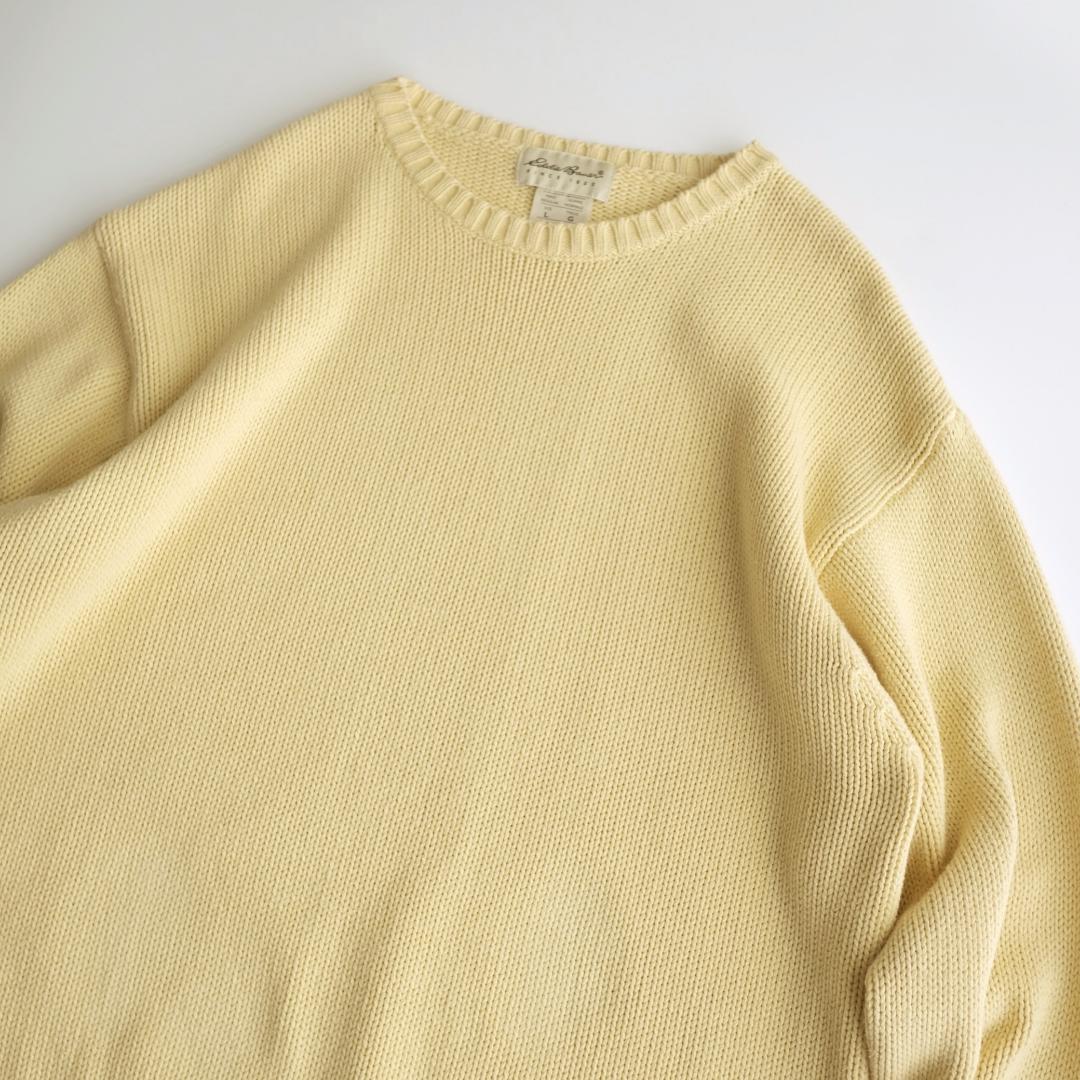 Eddie Bauer 90s クルーネックコットンニット 黄 L.