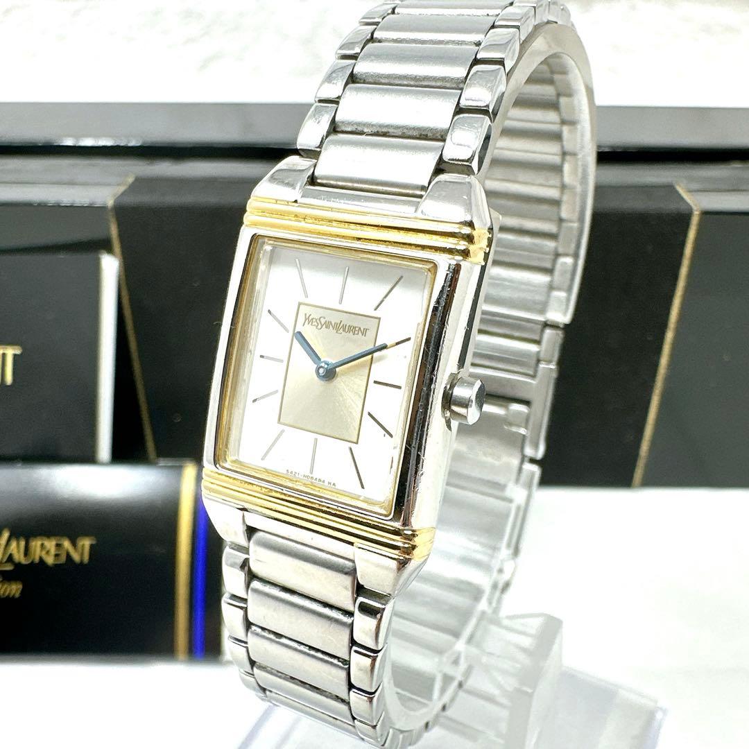 新品電池 稼働 イブサンローラン レディース腕時計 スクエア青針 付属品あり