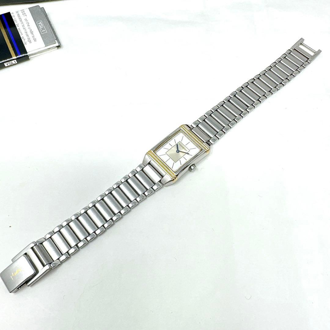 新品電池 稼働 イブサンローラン レディース腕時計 スクエア青針 付属品あり