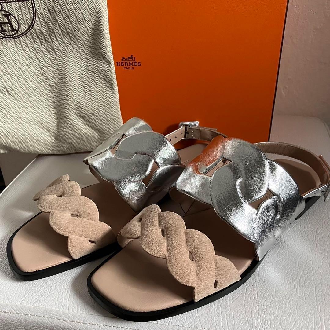 未使用級 HERMES エルメス グレース サンダル バイカラー 37 24㎝