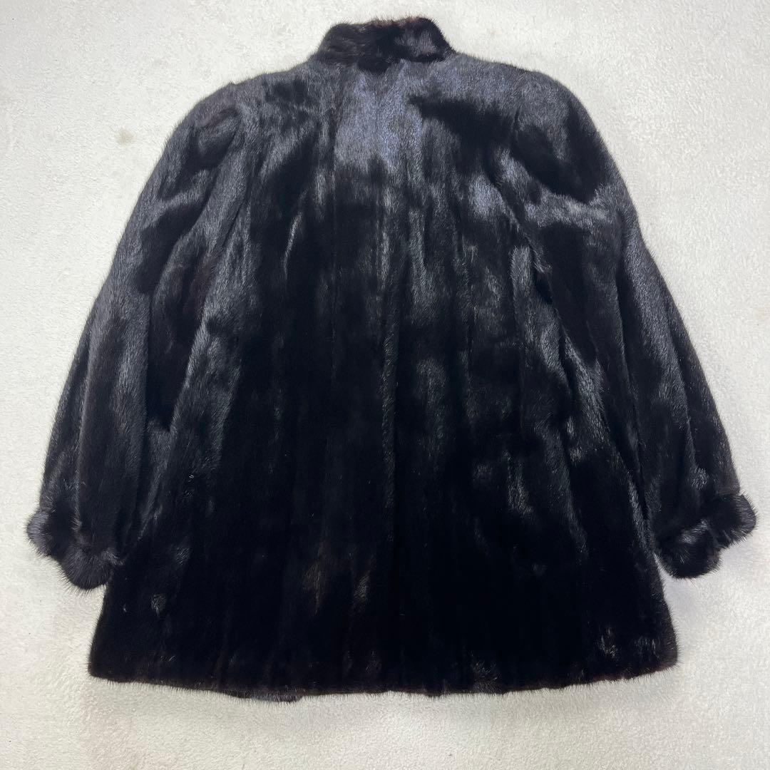 毛皮 リアルファー MINK ミンク ブラック 裾広 セミロング コート F