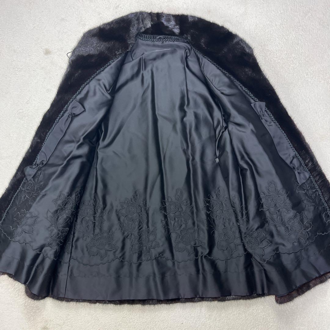 毛皮 リアルファー MINK ミンク ブラック 裾広 セミロング コート F