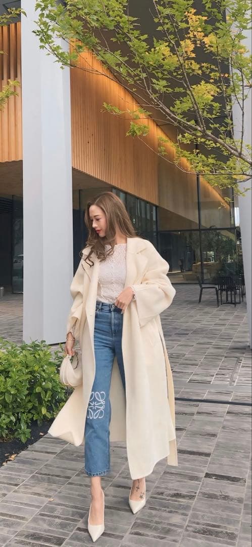 完売商品 ファー付きベージュロングコート　ESMOK