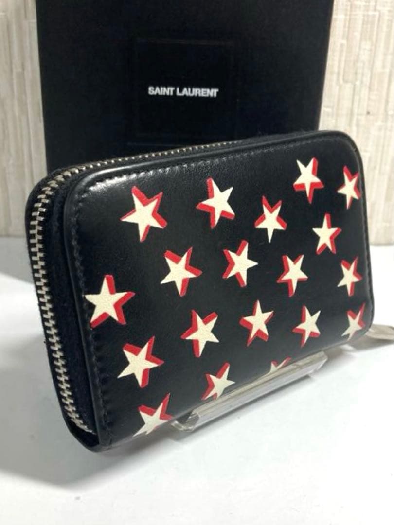 サンローラン　スター　星　レザー　ラウンドファスナー　ケース　カードケース