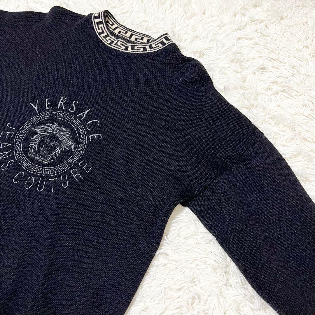 ✨希少✨VERSACE　メデューサロゴ刺繍　クルーネックニット　ブラック　L相当
