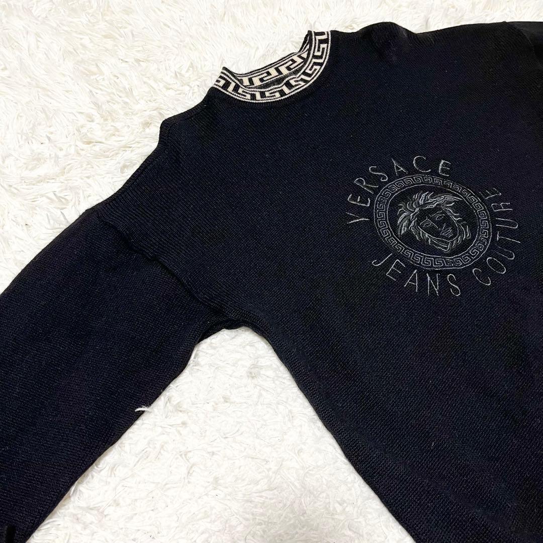 ✨希少✨VERSACE　メデューサロゴ刺繍　クルーネックニット　ブラック　L相当