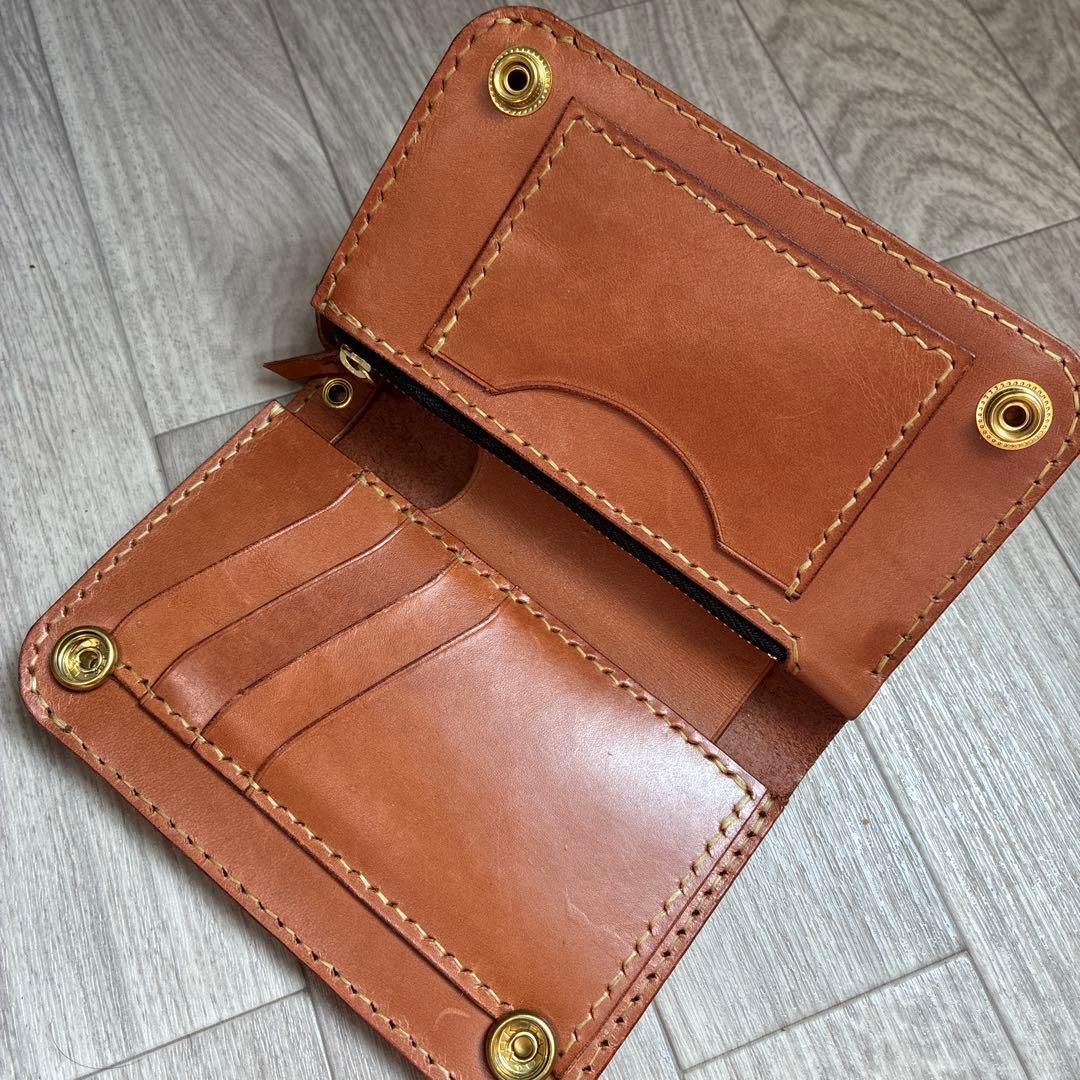 【茶芯】ブラック×ブラウン　トラッカーウォレット　ミドル　真鍮