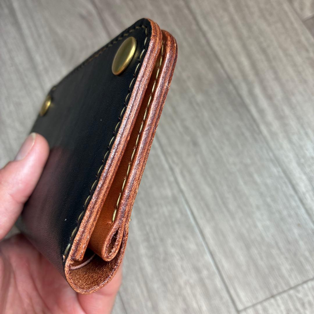 【茶芯】ブラック×ブラウン　トラッカーウォレット　ミドル　真鍮