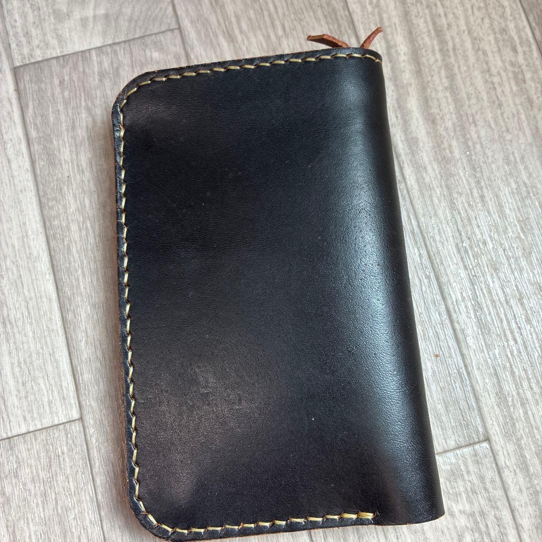 【茶芯】ブラック×ブラウン　トラッカーウォレット　ミドル　真鍮