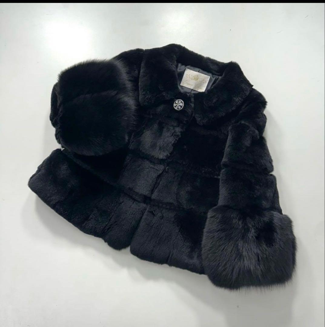 ヒ*ロ様 GRACE Class ラビット×フォックス ファーコート 黒　ビジュ