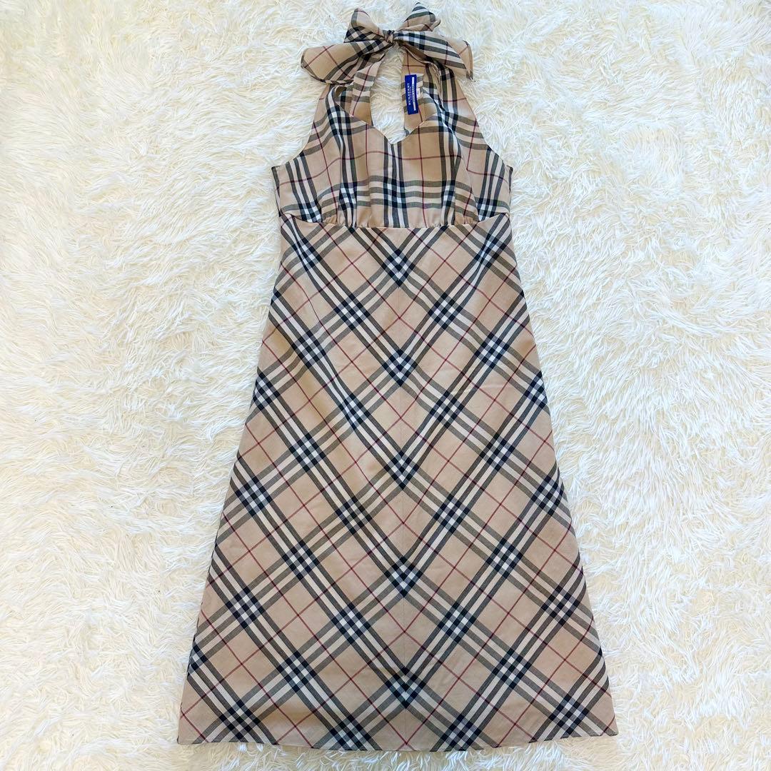 美品 バーバリーブルーレーベル ノバチェック ワンピース ホルターネック 36