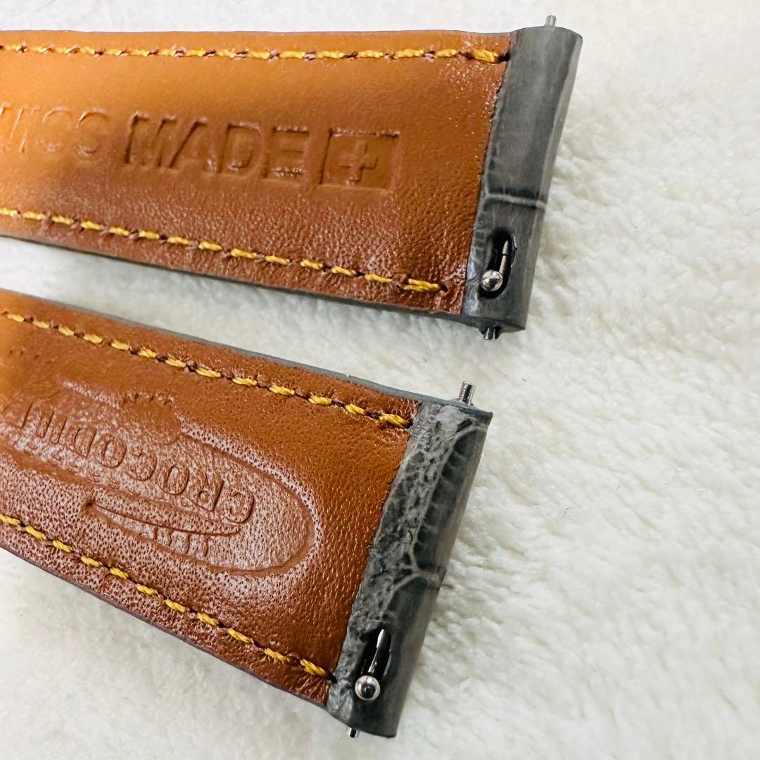 3063#20mm-18mmダークアッシュ★本物クロコダイルベルト★スイス製