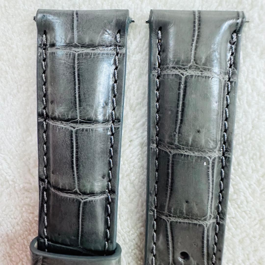 3063#20mm-18mmダークアッシュ★本物クロコダイルベルト★スイス製