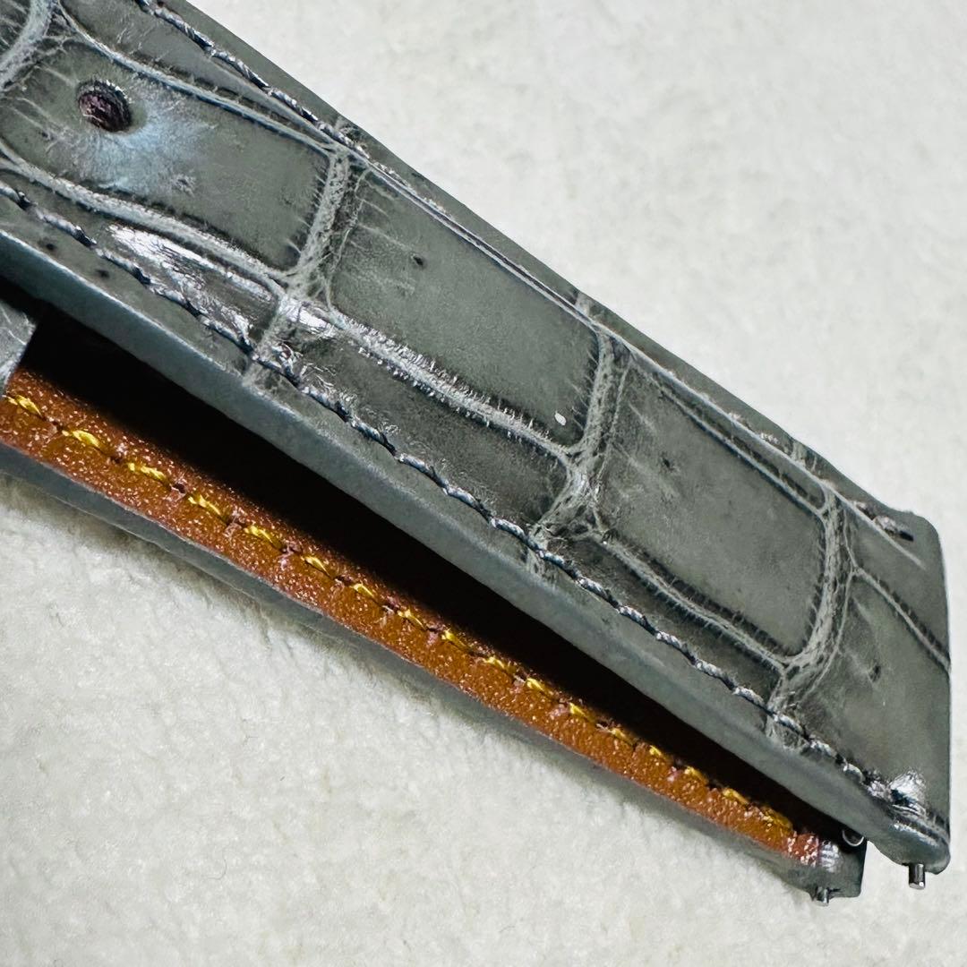 3063#20mm-18mmダークアッシュ★本物クロコダイルベルト★スイス製