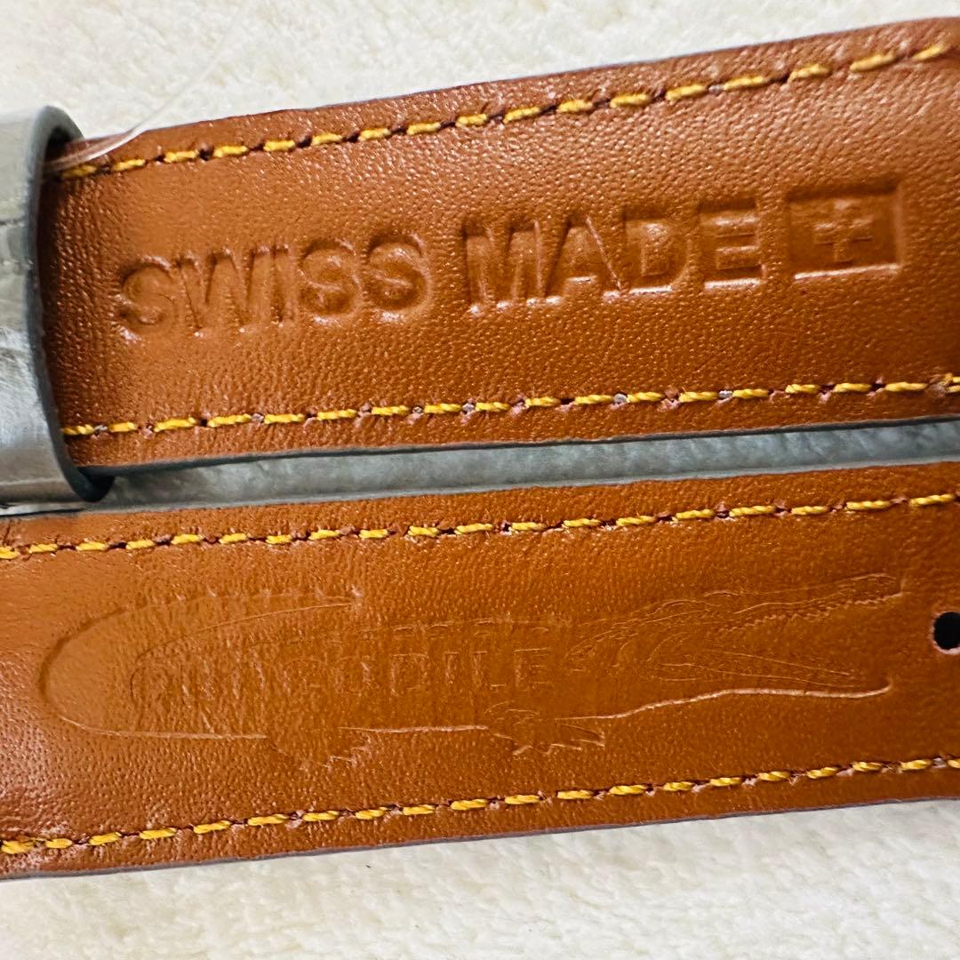 3063#20mm-18mmダークアッシュ★本物クロコダイルベルト★スイス製