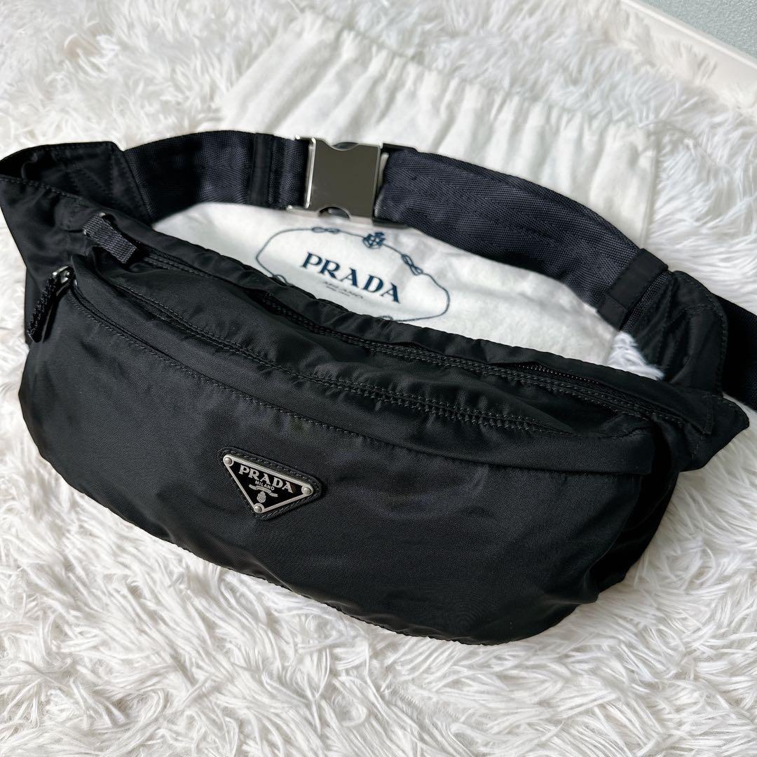希少✨プラダ ウエストポーチ ボディバッグ 三角ロゴ ナイロン 白タグ 黒