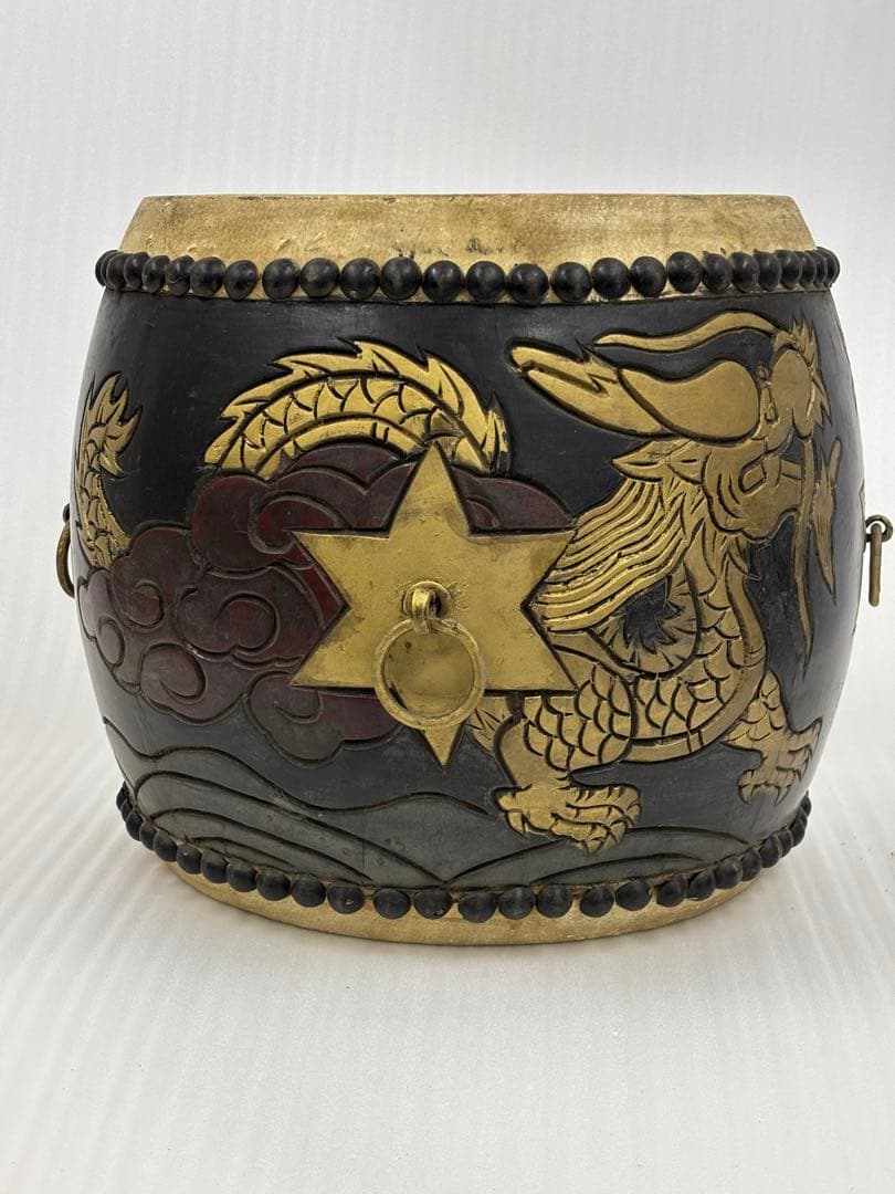 和太鼓　太鼓　アンティーク　14in 木彫り　龍彫り　長期保管品