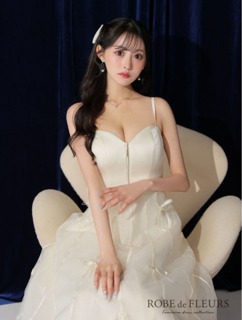 完売品　センタージップフレアリボンチュールミディキャバドレス