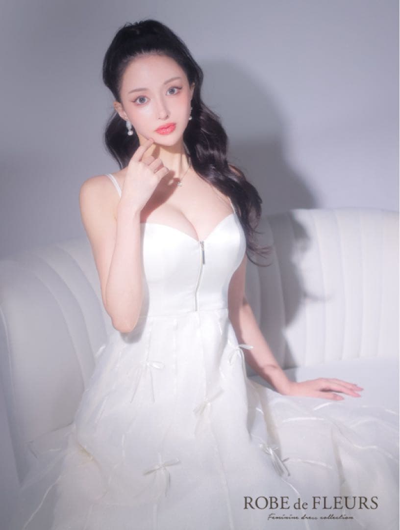 完売品　センタージップフレアリボンチュールミディキャバドレス