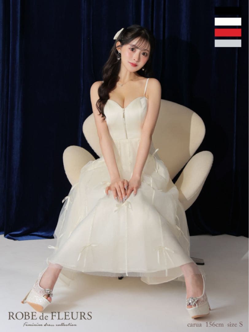 完売品　センタージップフレアリボンチュールミディキャバドレス