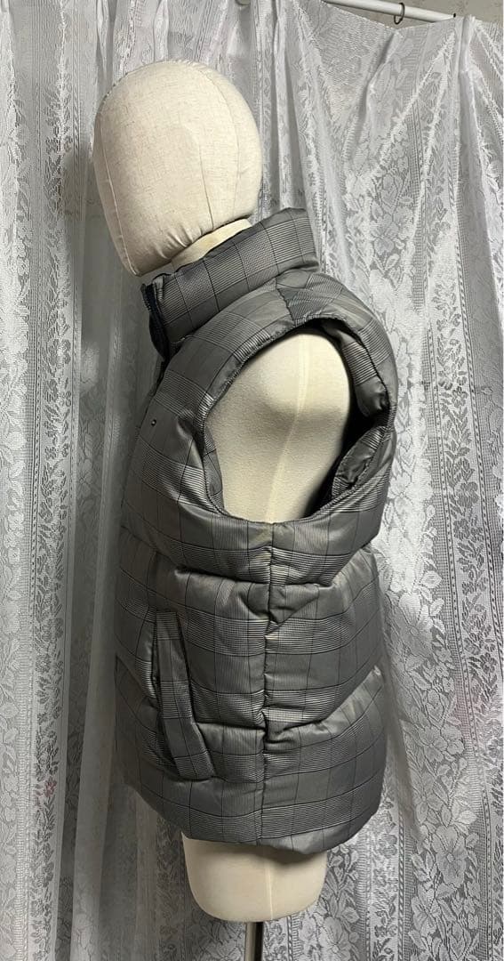   ダウンベスト　肉厚　刺繍ロゴ　チェック柄　XL