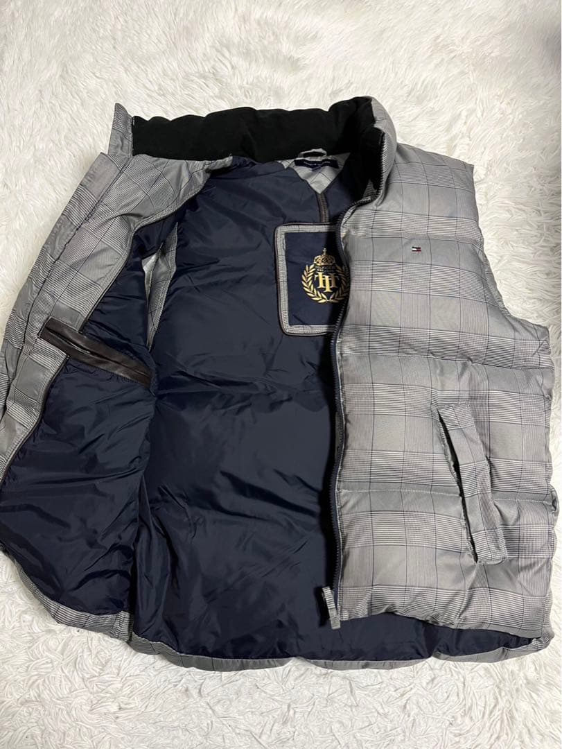   ダウンベスト　肉厚　刺繍ロゴ　チェック柄　XL
