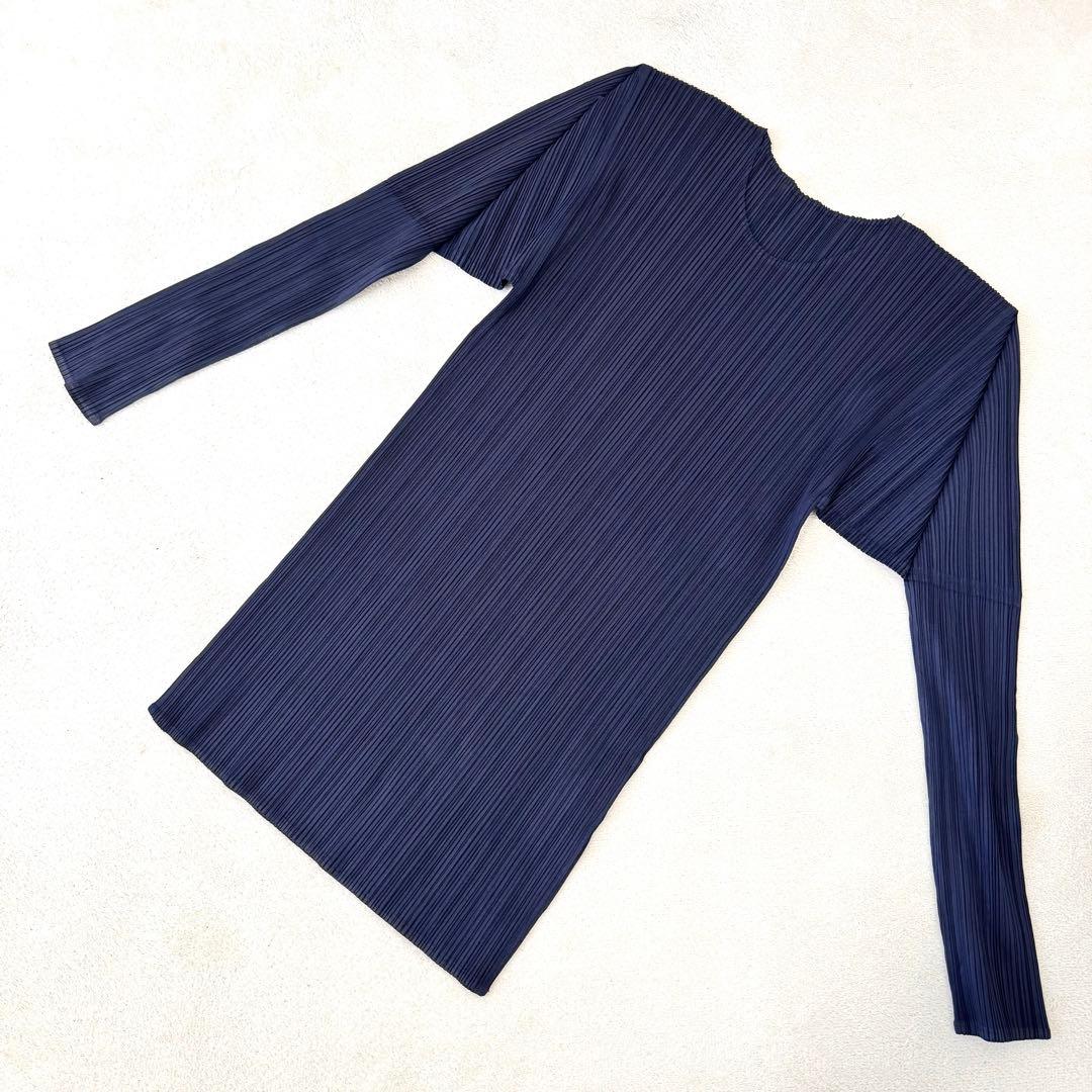 美品✨PLEATS PLEASE プリーツ　長袖　ネイビー　XLサイズ