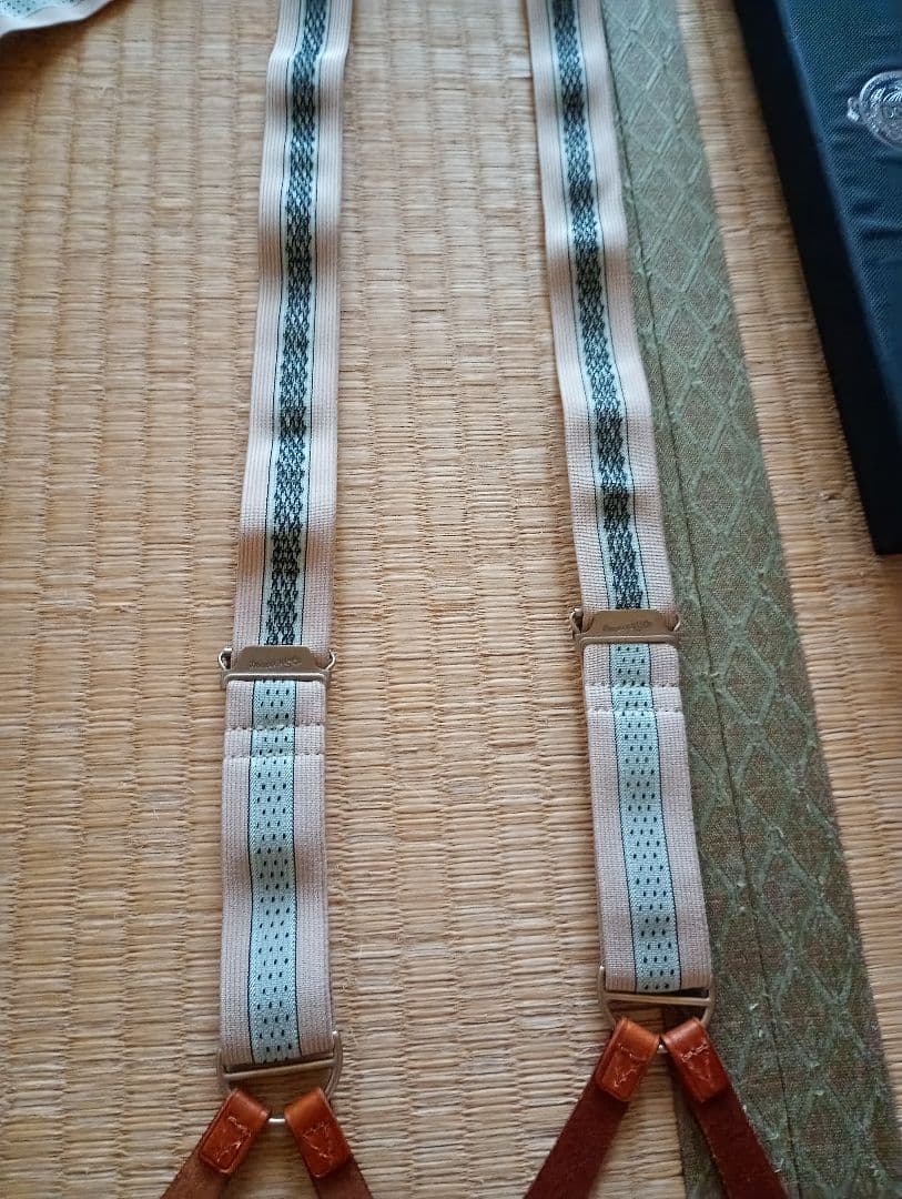 レア柄　RRL ストライプ サスペンダー レザー 牛革 ベルト ボルチモア