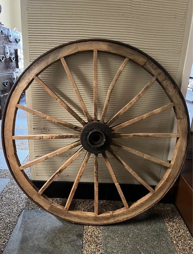 古道具 木製 車輪 約81cm 鉄輪 アンティーク 昭和レトロ ガーデニング
