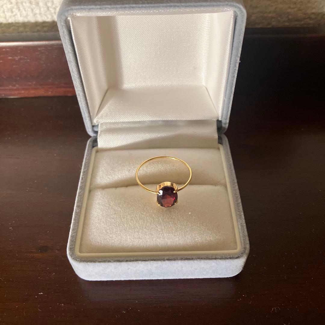 【定価￥39,200】K18ガーネットのオーバルカット爪留めリング　11号