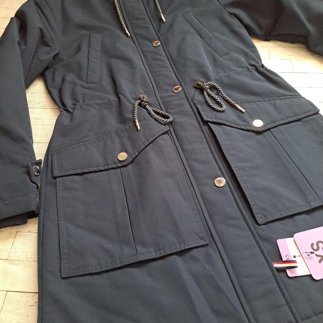 ポコちゃん【新品】ネイビー フード付きモッズコート XSサイズ 