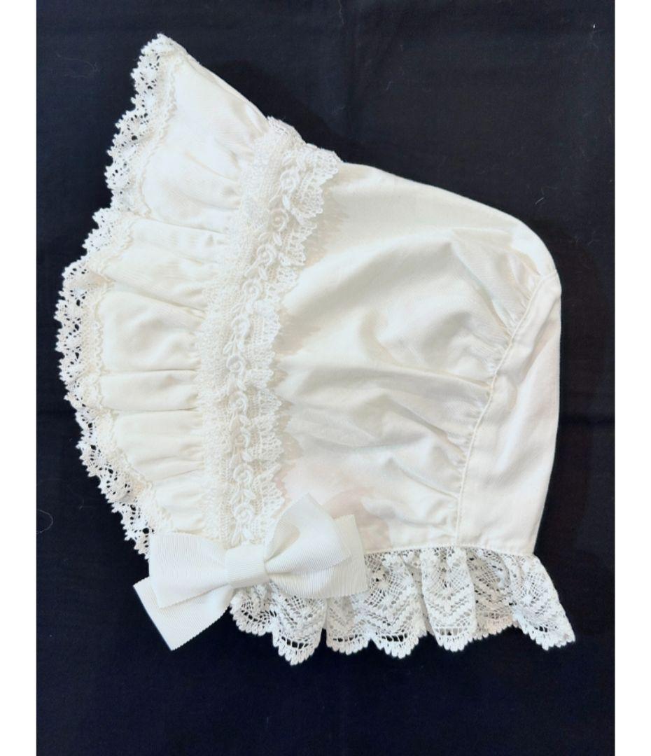 BABY トーションレースのフルボンネット オフ白 ホワイト 白