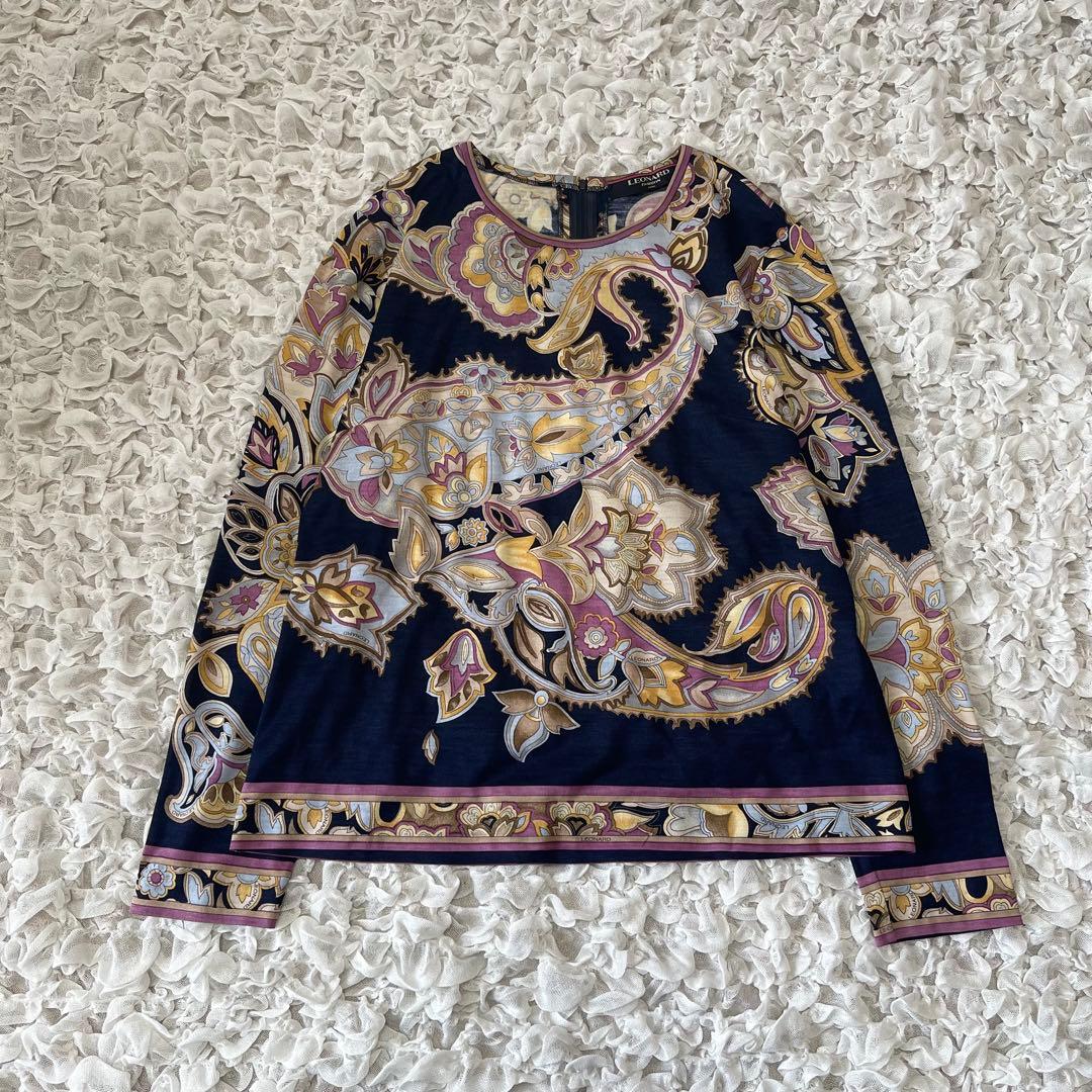 レオナール LEONARD カットソー 長袖 毛 絹 日本製 L ペイズリー