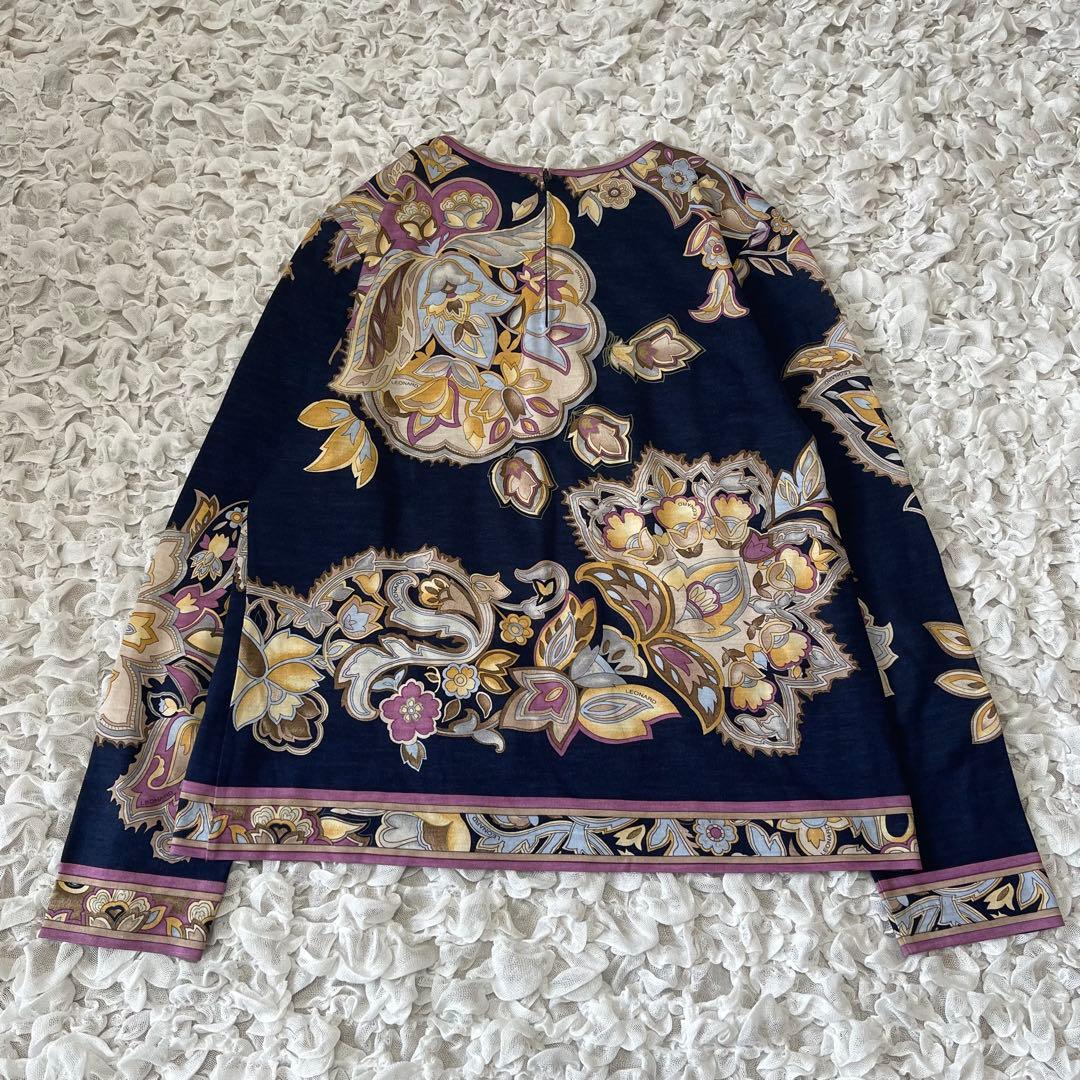 レオナール LEONARD カットソー 長袖 毛 絹 日本製 L ペイズリー