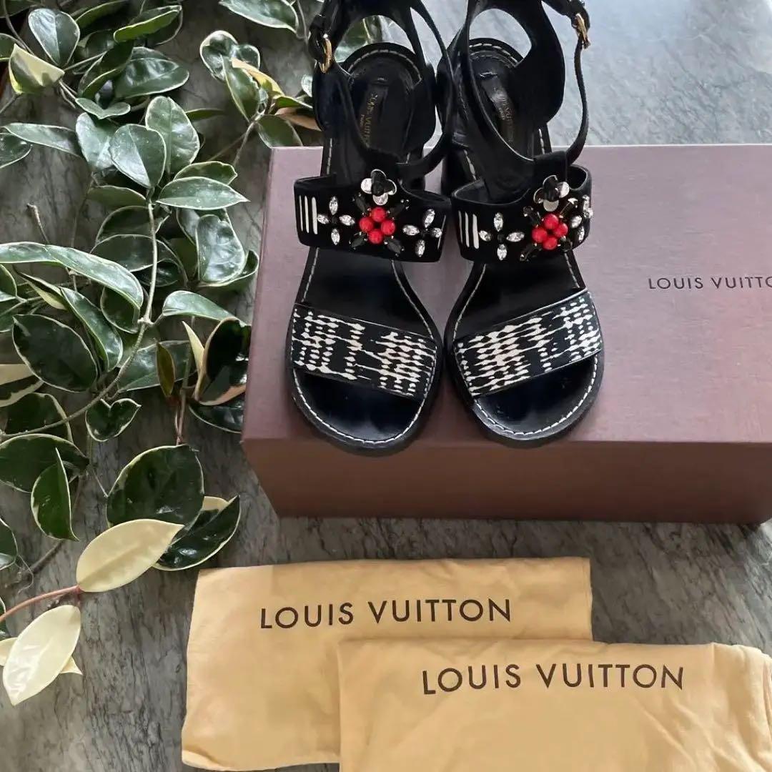 LOUIS VUITTON ヒール サンダル 39 LV ビジュー 保存袋 箱