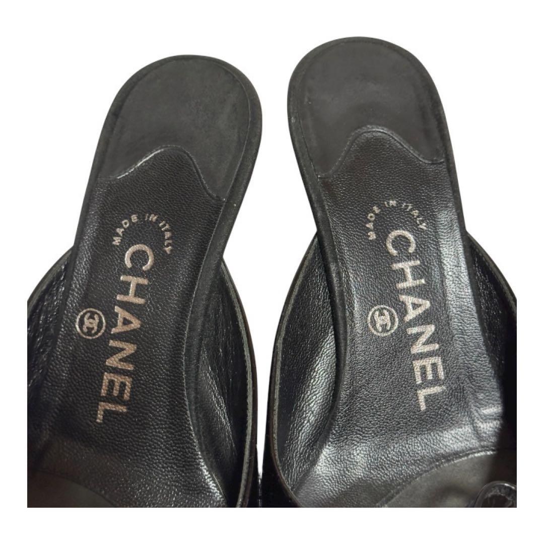 【美品✨】CHANEL ブラックミュール リボン付き