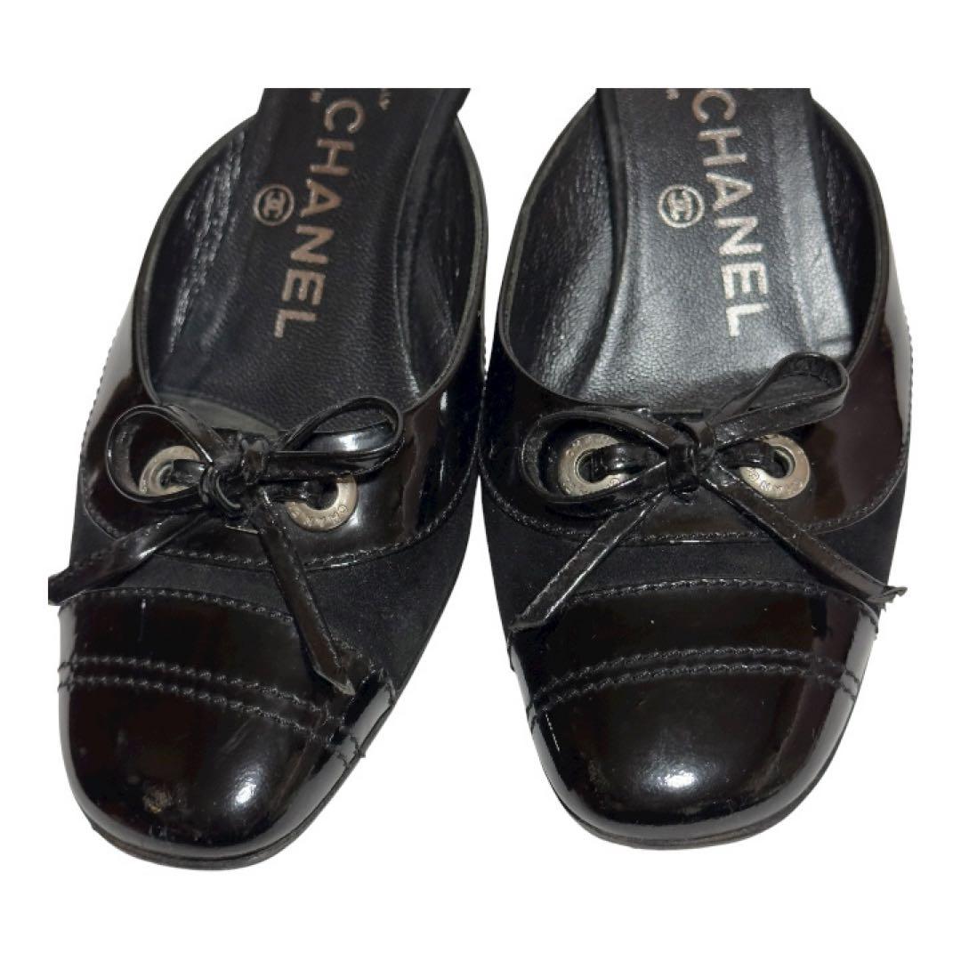 【美品✨】CHANEL ブラックミュール リボン付き