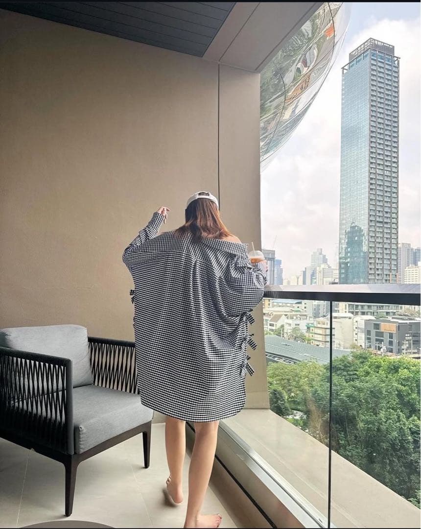 【新品・未使用】LINKABLE サイドリボンラッシュガード ブラックチェック