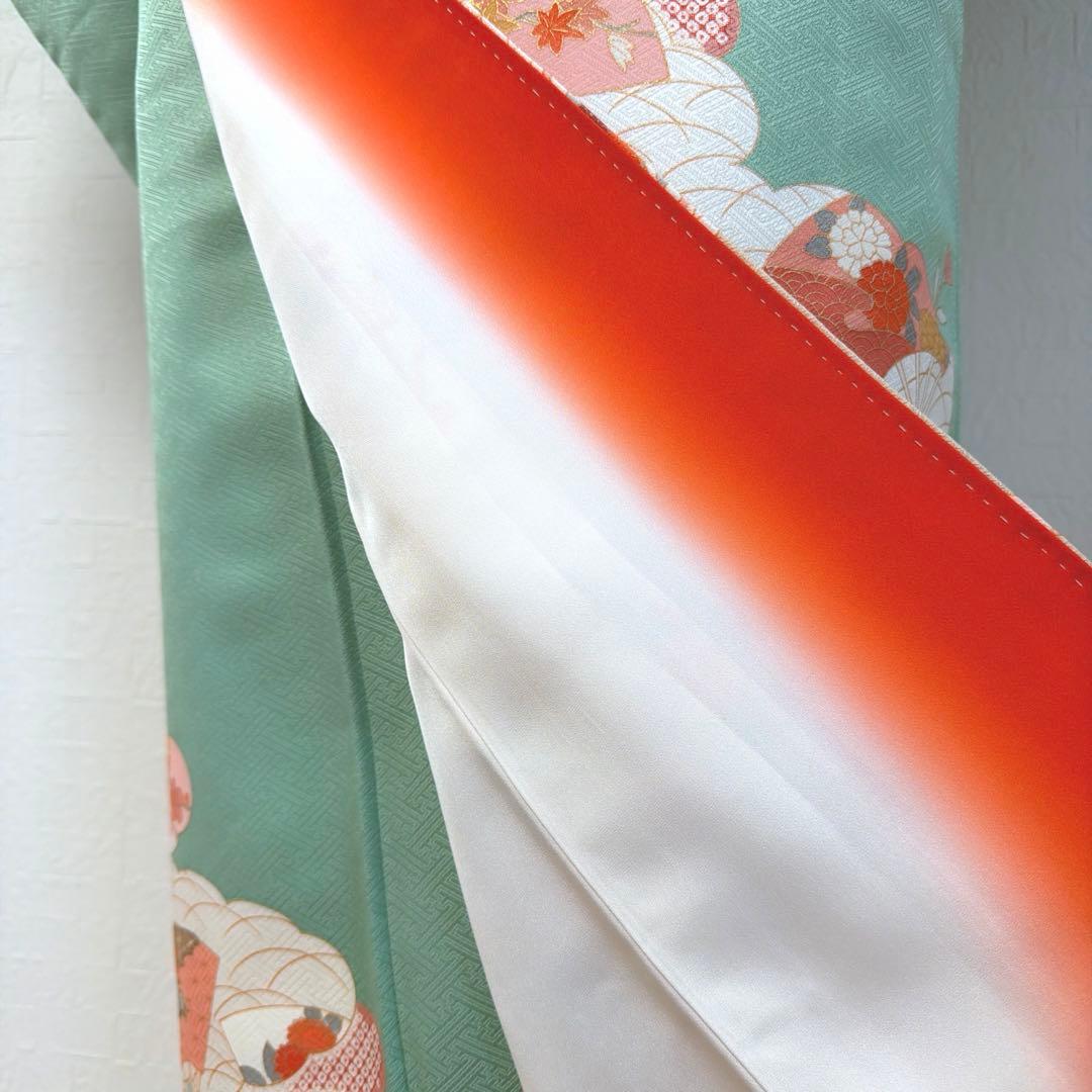 492 訪問着フルセット 正絹 ミントグリーン 淡緑 金彩 暈し染め フォーマル