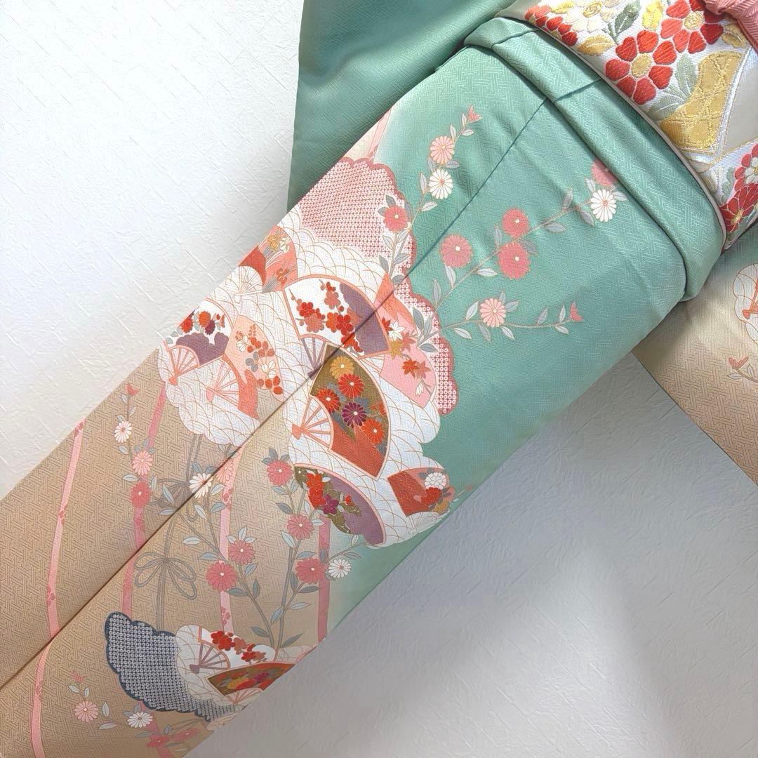 492 訪問着フルセット 正絹 ミントグリーン 淡緑 金彩 暈し染め フォーマル