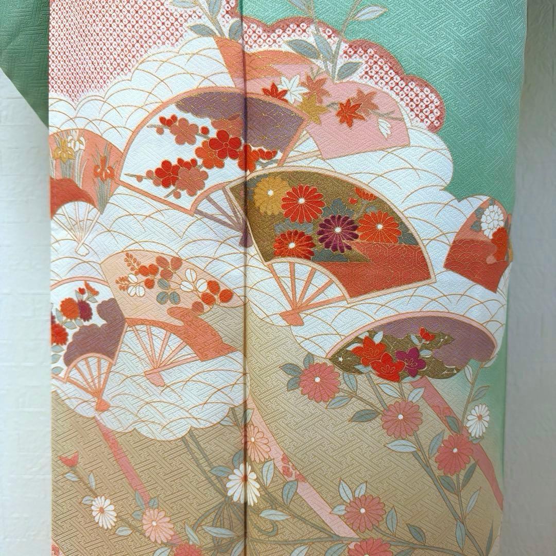 492 訪問着フルセット 正絹 ミントグリーン 淡緑 金彩 暈し染め フォーマル