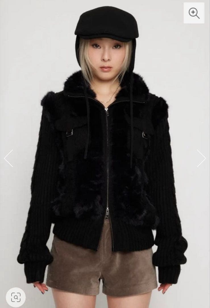LAGUA GEM CABLE KNIT FAUX FUR ブルゾン 黒