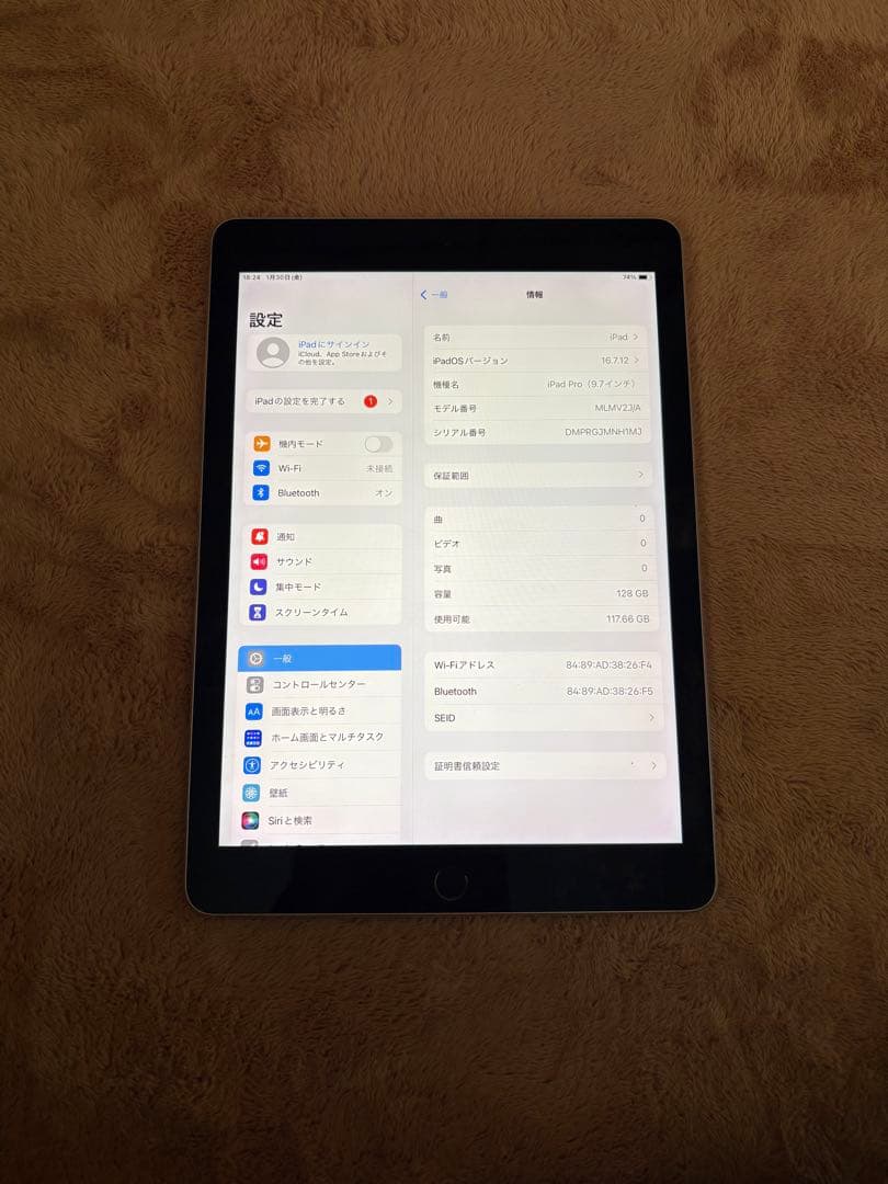 iPad Pro9.7 インチWi-Fiモデル128GBバッテリー最大容量91%