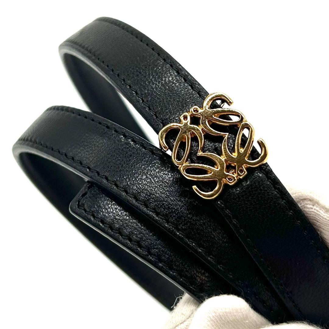 LOEWE ロエベ　アナグラム　ベルト　レザー　ブラック　ゴールド金具　70