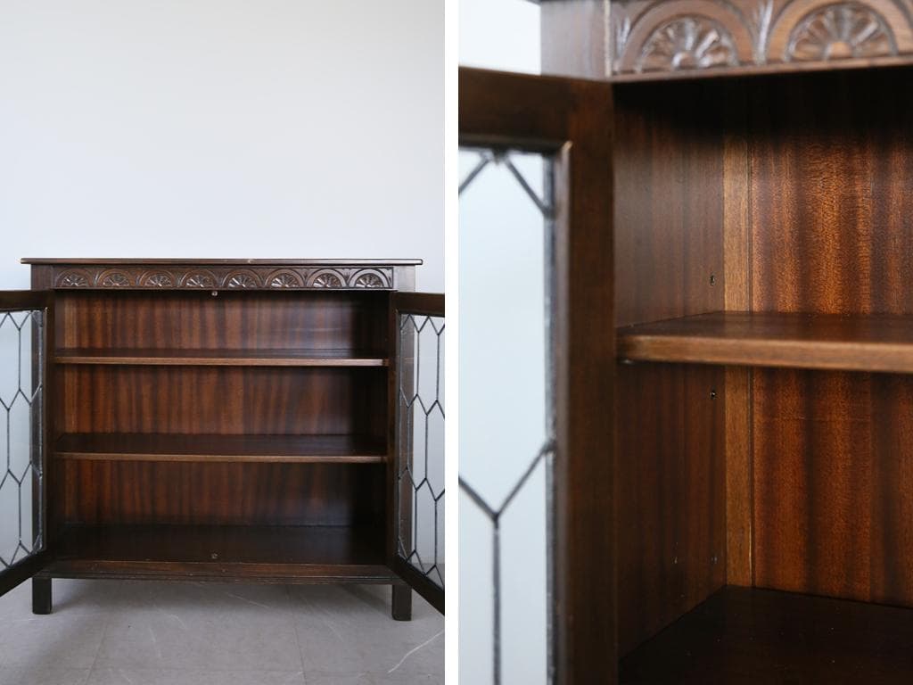 英国アンティーク木製ブックケースキャビネット/本棚/食器棚/飾り棚(91-28)