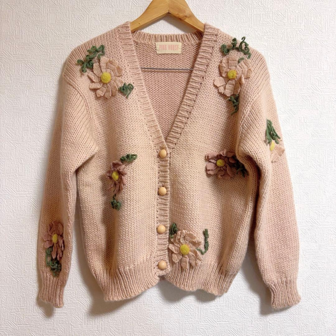 PINK HOUSE（ピンクハウス）立体フラワーモチーフ ニットカーディガン